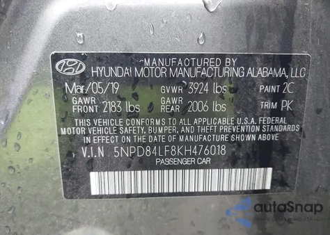 2019 Hyundai Elantra Sel from USA, damaged, VIN 5NPD84LF8KH476018